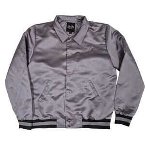 Boohoo Man Lavender Satin Bomber Jacket Knit waistband Sz L NWOT
